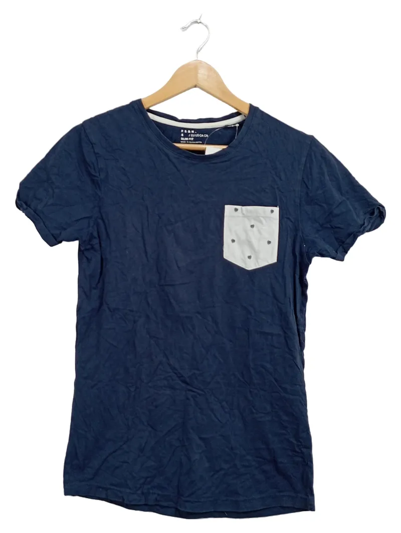 Fishbone T-Shirt Herren Gr. S Blau Slim Fit Brusttasche Casual 1