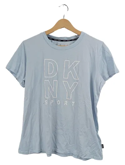 DKNY Sport Damen T-Shirt Gr. M Hellblau Logo-Print Kurzarm