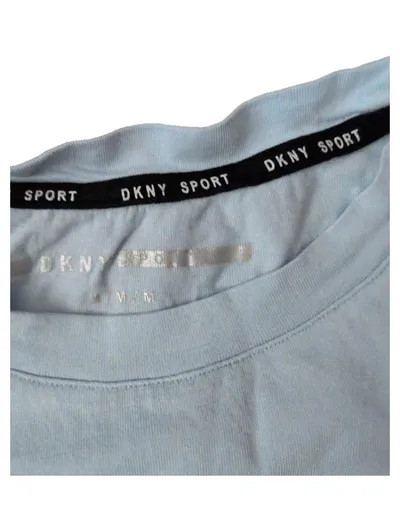 DKNY Sport Damen T-Shirt Gr. M Hellblau Logo-Print Kurzarm