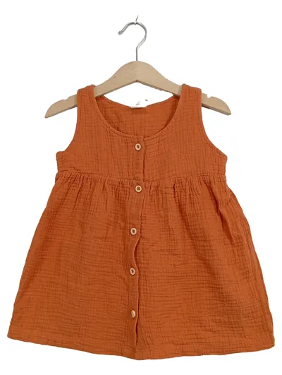 ALANA Mädchen Sommerkleid Musselin Gr. 98 Orange Knopfleiste