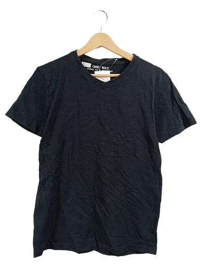 ONE WAY Herren T-Shirt Schwarz Gr. 46 S Basic Kurzarm V-Ausschnitt Baumwolle