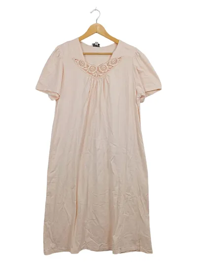 Ascafa Damen Nachthemd Gr. 40/42 Rosa Baumwolle Spitze Kurzarm