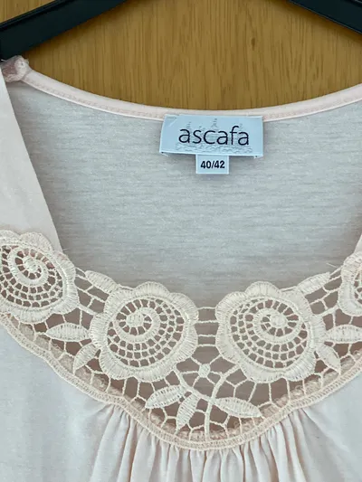 Ascafa Damen Nachthemd Gr. 40/42 Rosa Baumwolle Spitze Kurzarm