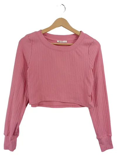 Cupshe Damen Pullover Langarmshirt Rosa Gr. 34 XS Rippstrick Cropped Casual