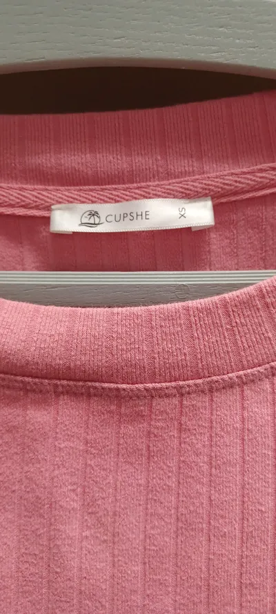 Cupshe Damen Pullover Langarmshirt Rosa Gr. 34 XS Rippstrick Cropped Casual