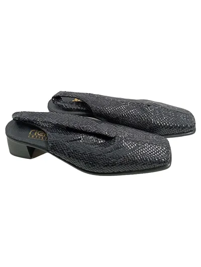 Rieker Damen Slingback Mules Pantoletten Schlangenoptik Schwarz Gr. 41