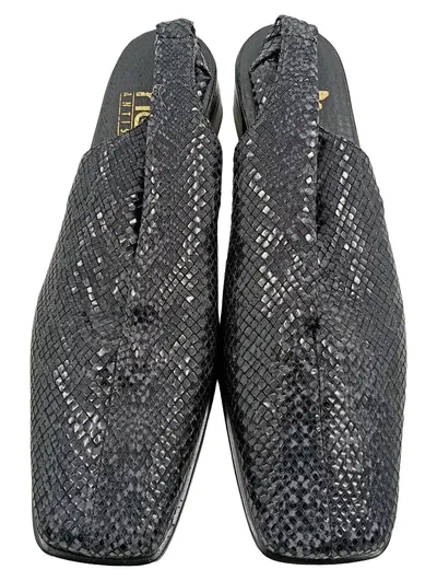 Rieker Damen Slingback Mules Pantoletten Schlangenoptik Schwarz Gr. 41