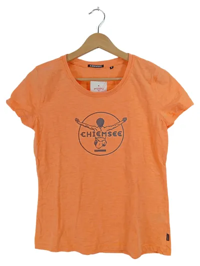 Chiemsee Damen T-Shirt Gr. S Orange Logo-Print Baumwolle Sportlich