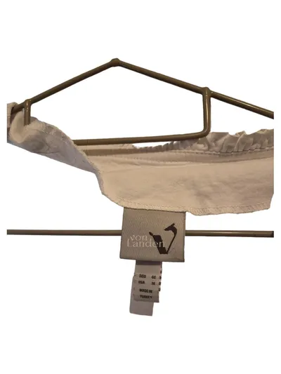 von Landen Trachtenbluse Damen Weiß Gr. 44 XXL Kurzarm Spitze Rüschen Baumwolle