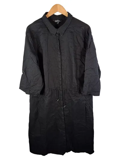 Ulla Popken Damen Blusenkleid Schwarz Gr. 52 Leinen Baumwolle