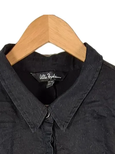 Ulla Popken Damen Blusenkleid Schwarz Gr. 52 Leinen Baumwolle