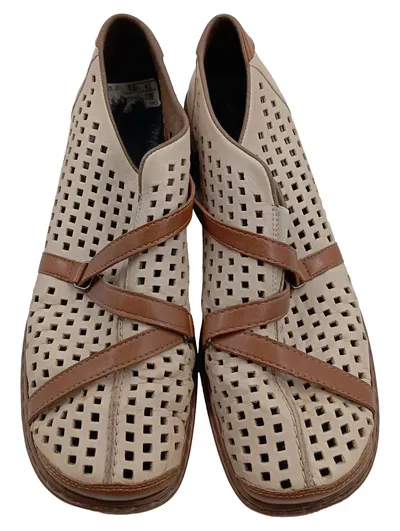 Rieker Damen Ballerinas Beige Leder Lochmuster Größe 41 Komfortabel