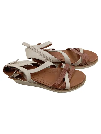 Tamaris Sandaletten Damen Gr. 40 Keilabsatz Plateau Beige Braun Leder Sommer