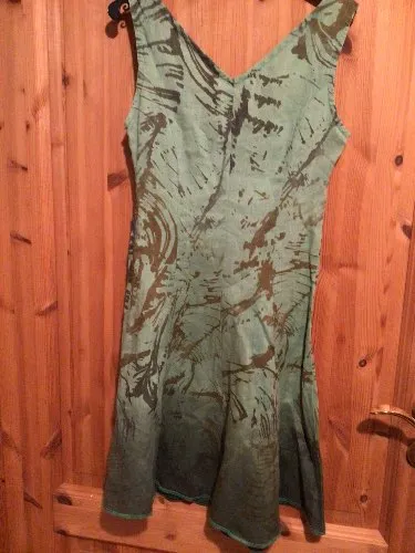 SISLEY Damen Sommerkleid Gr. S/40 Grün Bestickt Leinen Bohemian