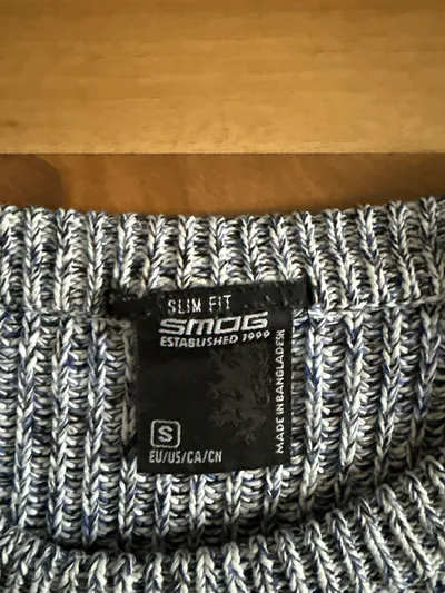 Smog Herren Pullover Slim Fit Gr. S Blau Meliert Strickpullover