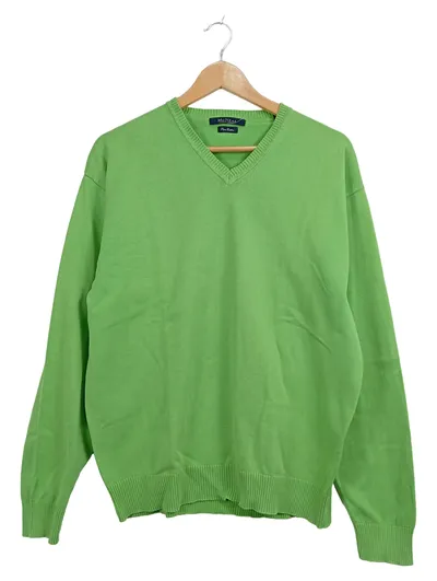 McNeal Herren Pullover Gr. 54 XXL Grün V-Ausschnitt 100% Baumwolle Basic