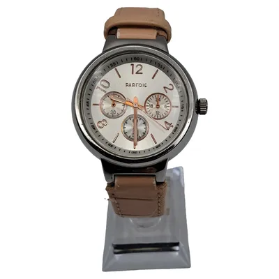 Parfois Damenuhr Chronograph Lederarmband Beige Silber Multifunktion