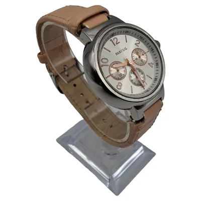 Parfois Damenuhr Chronograph Lederarmband Beige Silber Multifunktion