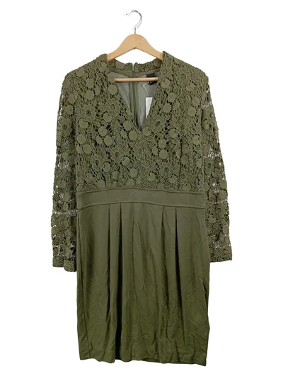 B.C. Best Connections Damen Kleid Spitze Langarm Oliv Gr. 40 Festlich