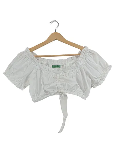 Country Line Trachtenbluse Damen Gr. 38 Weiß Kurzarm Crop Top Dirndlbluse