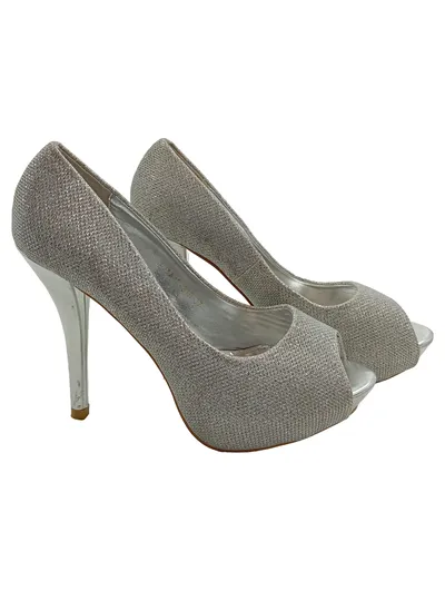 Bellucci Damen Peeptoe Pumps High Heels Silber Glitzer Gr. 37 Glamourös
