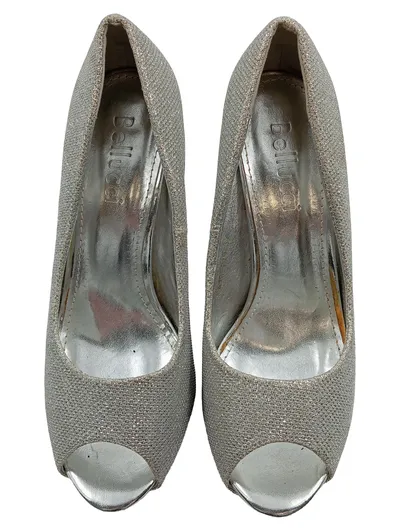 Bellucci Damen Peeptoe Pumps High Heels Silber Glitzer Gr. 37 Glamourös
