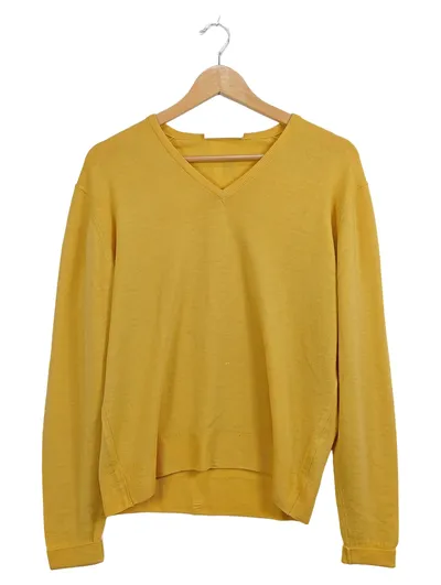 BHS Damen Pullover V-Ausschnitt Wolle Gelb Gr. 38 M
