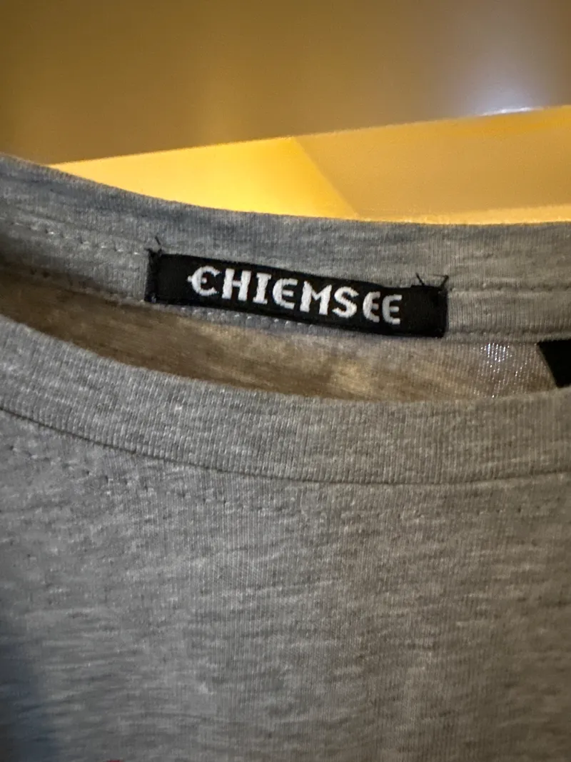 Chiemsee T-Shirt Damen Gr. L Grau Pink Schriftzug Casual Kurzarm 2