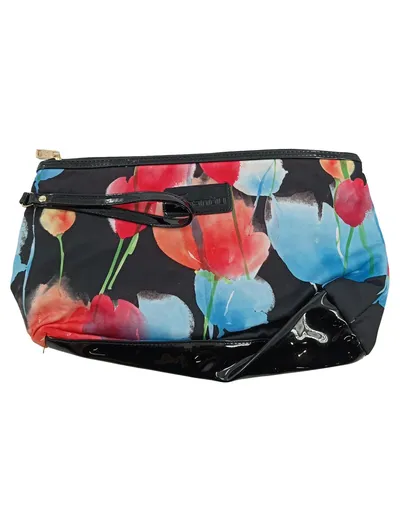 Kosmetiktasche Clutch Blumenmuster Tulpen Schwarz Bunt Lack Damen