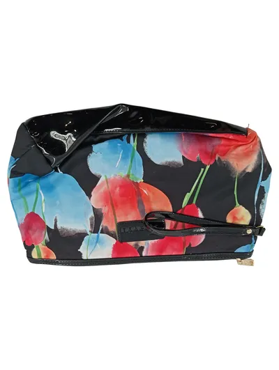 Kosmetiktasche Clutch Blumenmuster Tulpen Schwarz Bunt Lack Damen