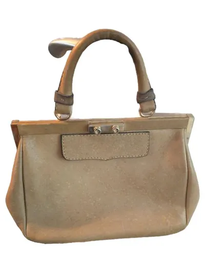 Goldpfeil Damen Henkeltasche Leder Beige Vintage Handtasche