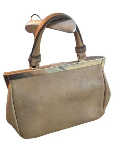 Goldpfeil Damen Henkeltasche Leder Beige Vintage Handtasche