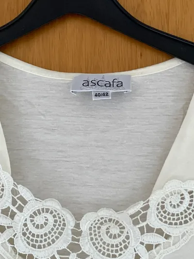 Ascafa Damen Nachthemd Gr. 40/42 Beige Baumwolle Spitze Klassisch