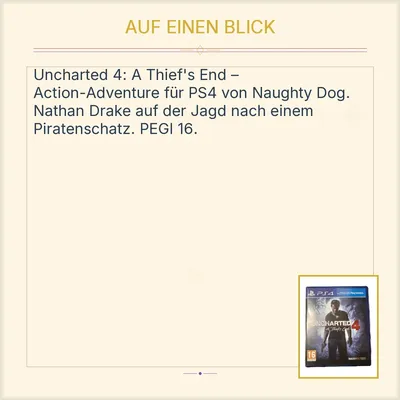 Uncharted 4: A Thief's End - PS4 PlayStation 4 Adventurespiel Naughty Dog