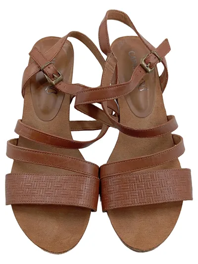Caprice Sandaletten Damen Leder Braun Größe 40 Blockabsatz Riemchen