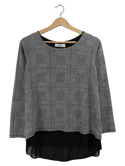 VELVET ROSE Damen Pullover Kariert Grau Gr. 38, M Chiffon Schleife Business