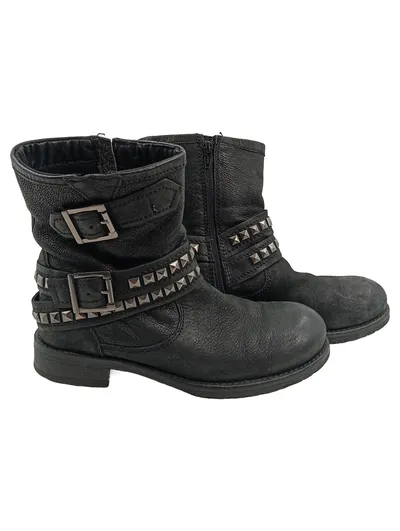 Lazamani Damen Biker Stiefel Nieten Schwarz Gr. 39 Vintage Leder