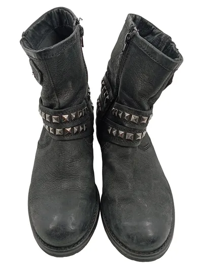Lazamani Damen Biker Stiefel Nieten Schwarz Gr. 39 Vintage Leder