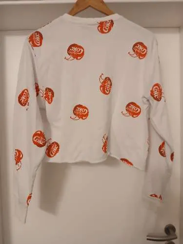 Coca-Cola Cherry Coke Cropped Sweatshirt Damen Gr. XS Weiß Langarm