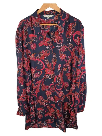 Cellbes Damen Bluse Blau Paisley-Muster Langarm Knopfleiste Gr. 50, 52