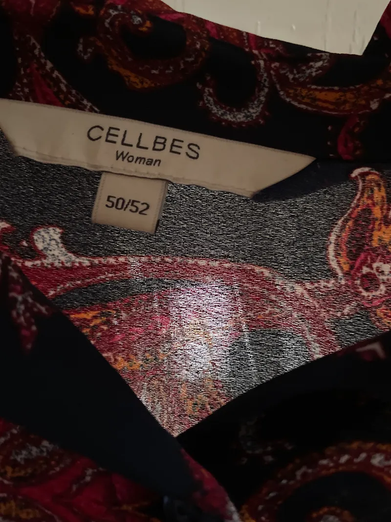 Cellbes Damen Bluse Blau Paisley-Muster Langarm Knopfleiste Gr. 50, 52 2
