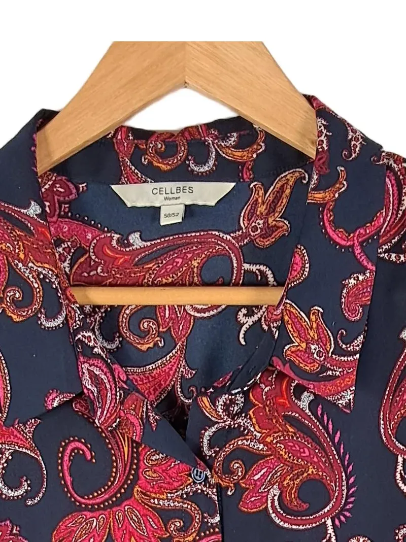 Cellbes Damen Bluse Blau Paisley-Muster Langarm Knopfleiste Gr. 50, 52 3
