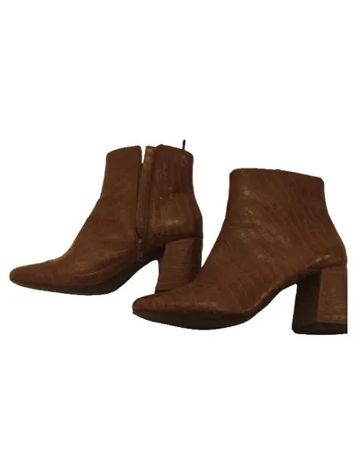 Monki Damen Stiefeletten Kroko-Optik Blockabsatz Braun Gr. 40