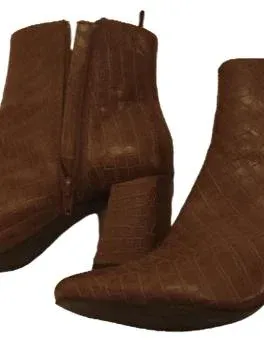 Monki Damen Stiefeletten Kroko-Optik Blockabsatz Braun Gr. 40