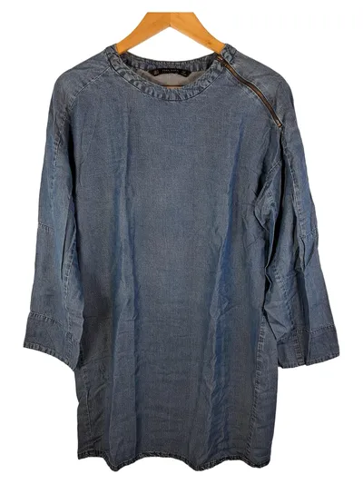ZARA BASIC Jeanskleid Damen Gr. 36 S Blau Casual Reißverschluss Lyocell