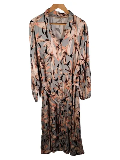 BON'A PARTE Blusenkleid Damen Gr. 48, 50 Grau Blumenmuster Maxikleid Modal