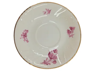 Arabia Untertasse Unterteller Porzellan weiß rosa Blumenmuster Goldrand 13,5cm