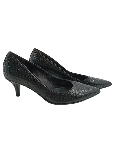 Kennel & Schmenger Pumps Damen Gr. 39 Schwarz Leder Schlangen-Optik Kitten Heel