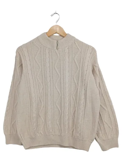 Globetrotter Damen Strickpullover Zopfmuster Beige Gr. S Reißverschluss