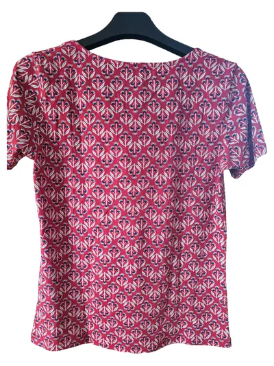 Tranquillo Damen Pullover Gr. 40 L Rot Florales Muster Kurzarm Casual